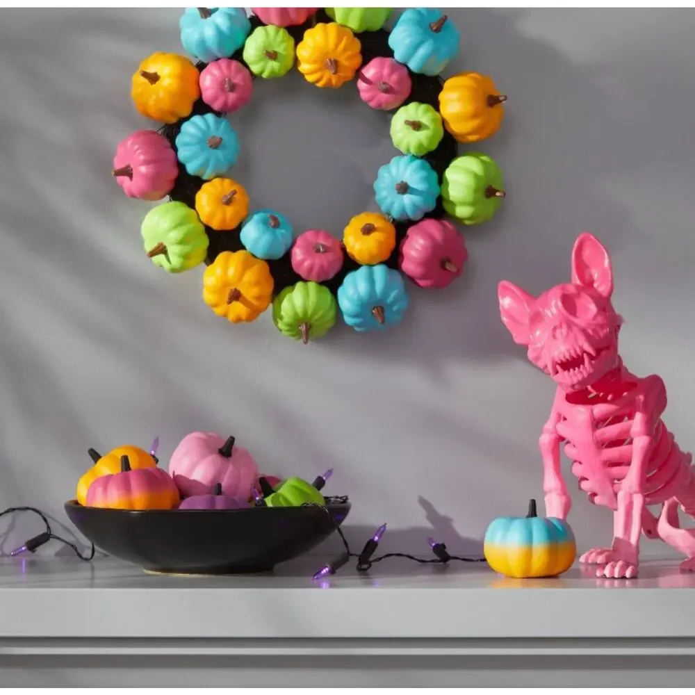 Hyde & Eek Halloween Pastel Pumpkin Wreath Whimsygoth Bright Colorful